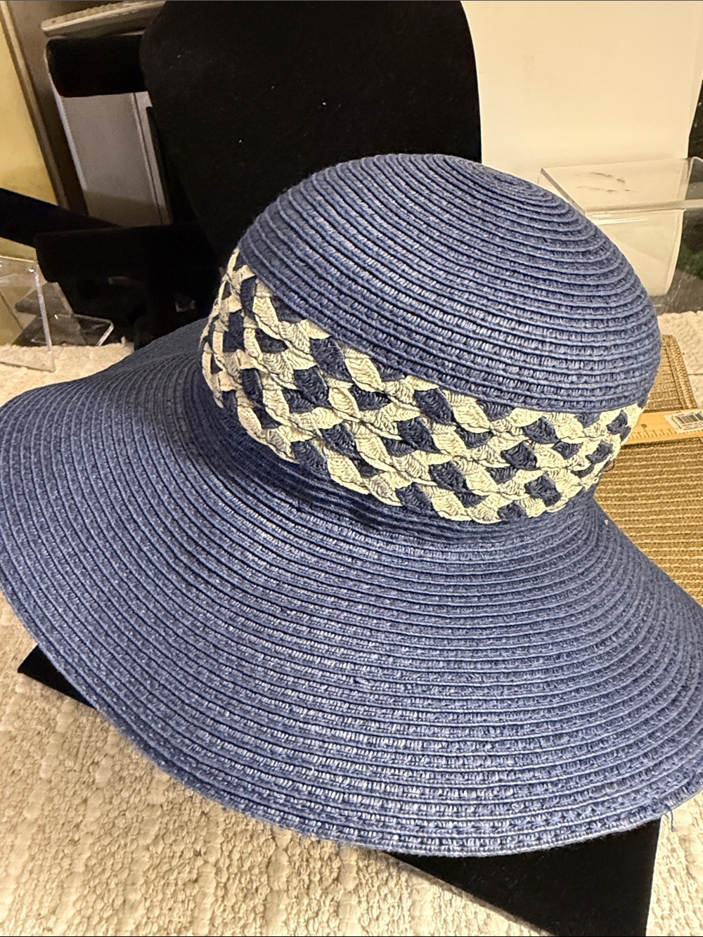 Karfil Women's Navy Blue Wide Brim Sun Hat Size Small Beach Resort Vacation - Picture 3 of 9